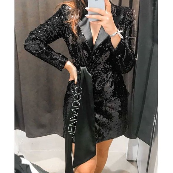 Zara Dresses Zara Black Sequin Blazer Dress Nwt Poshmark